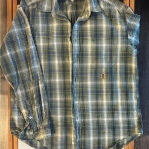 Tommy Hilfiger Unisex Green and Blue Plaid Button-Up Shirt size XL